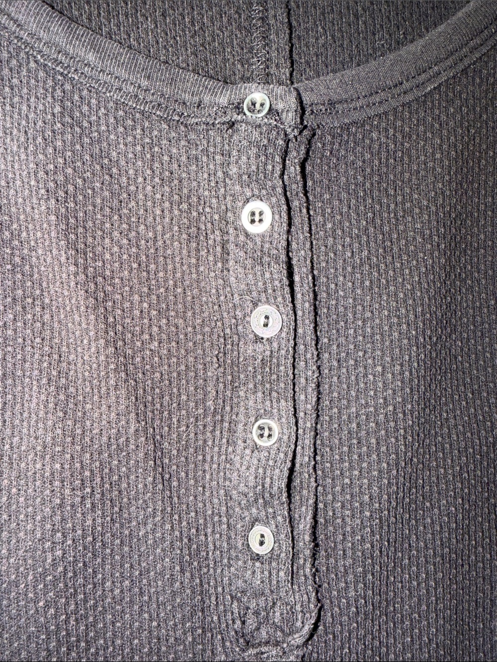 Long Sleeve Henley Top with Textured Cuff - Charcoal - Picture 4 of 4
